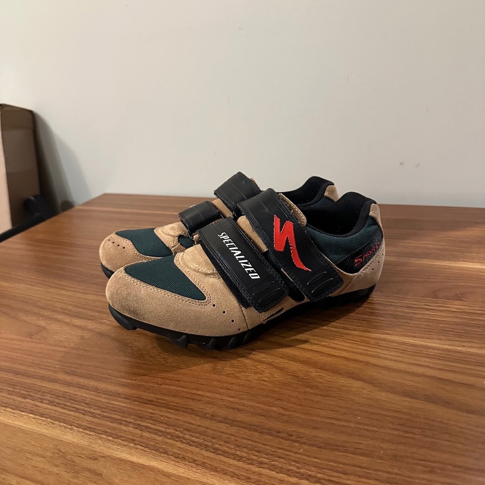 Specialized Mountain Biking Shoes Tan Green SPD Cleats Womens 9 EU 40